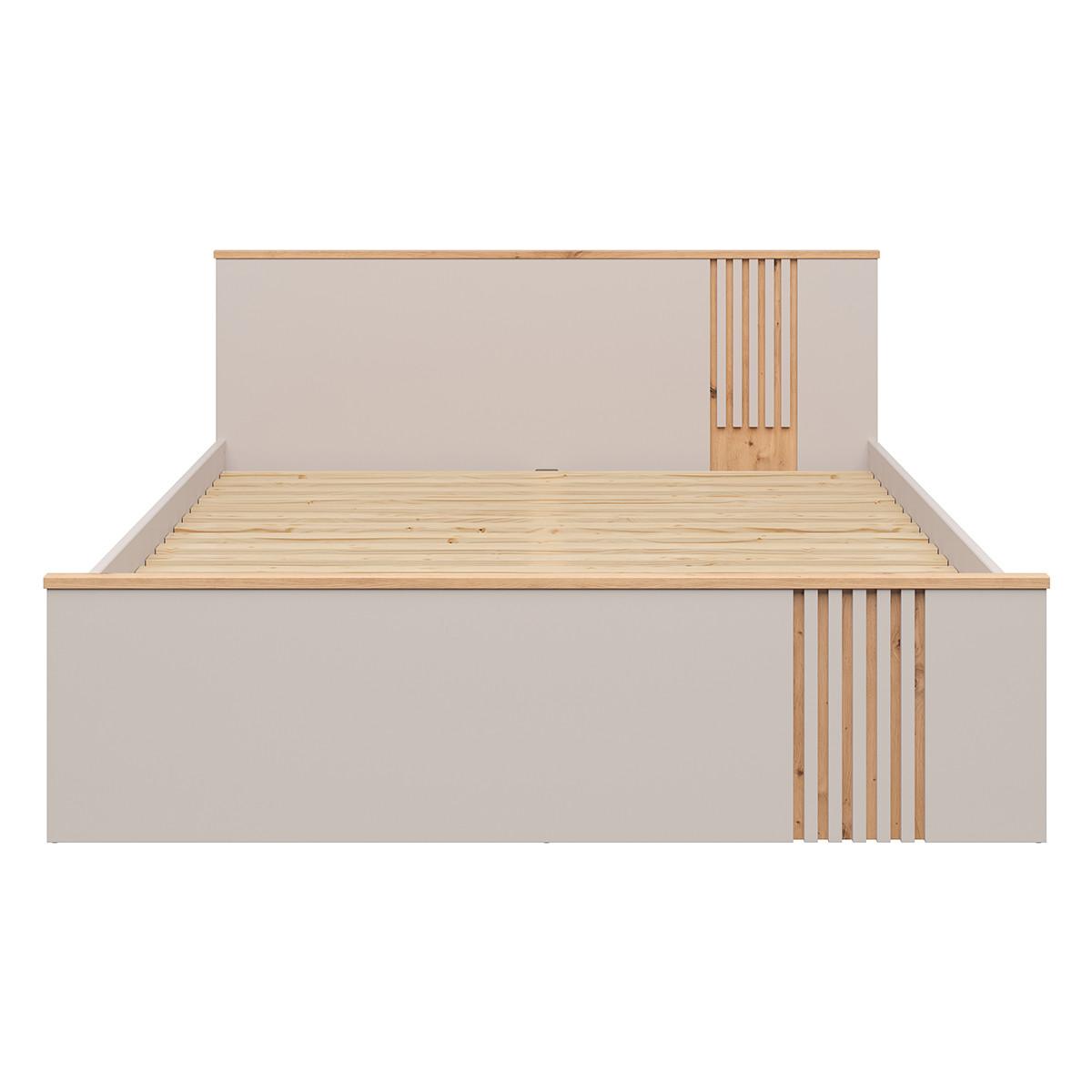 BETT 160/200 Ezra Kaschmir und Holz - Beige, Holzwerkstoff (160/200cm) - Petits-meubles