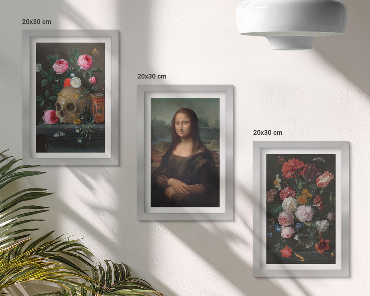 BILDER SET 3er Set - 20x30 cm Silberner Rahmen - Blumenschädel-Porträt Mona Lisa - Silberfarben, Kunststoff (20/30cm) - TULUP