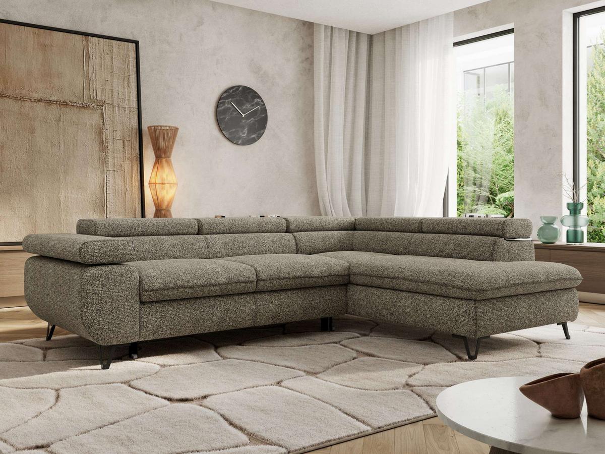 ECKSOFA PABLO L Grau Struktur - Rechts Seite - Schwarz/Grau, Textil/Metall (273/208cm) - MKS