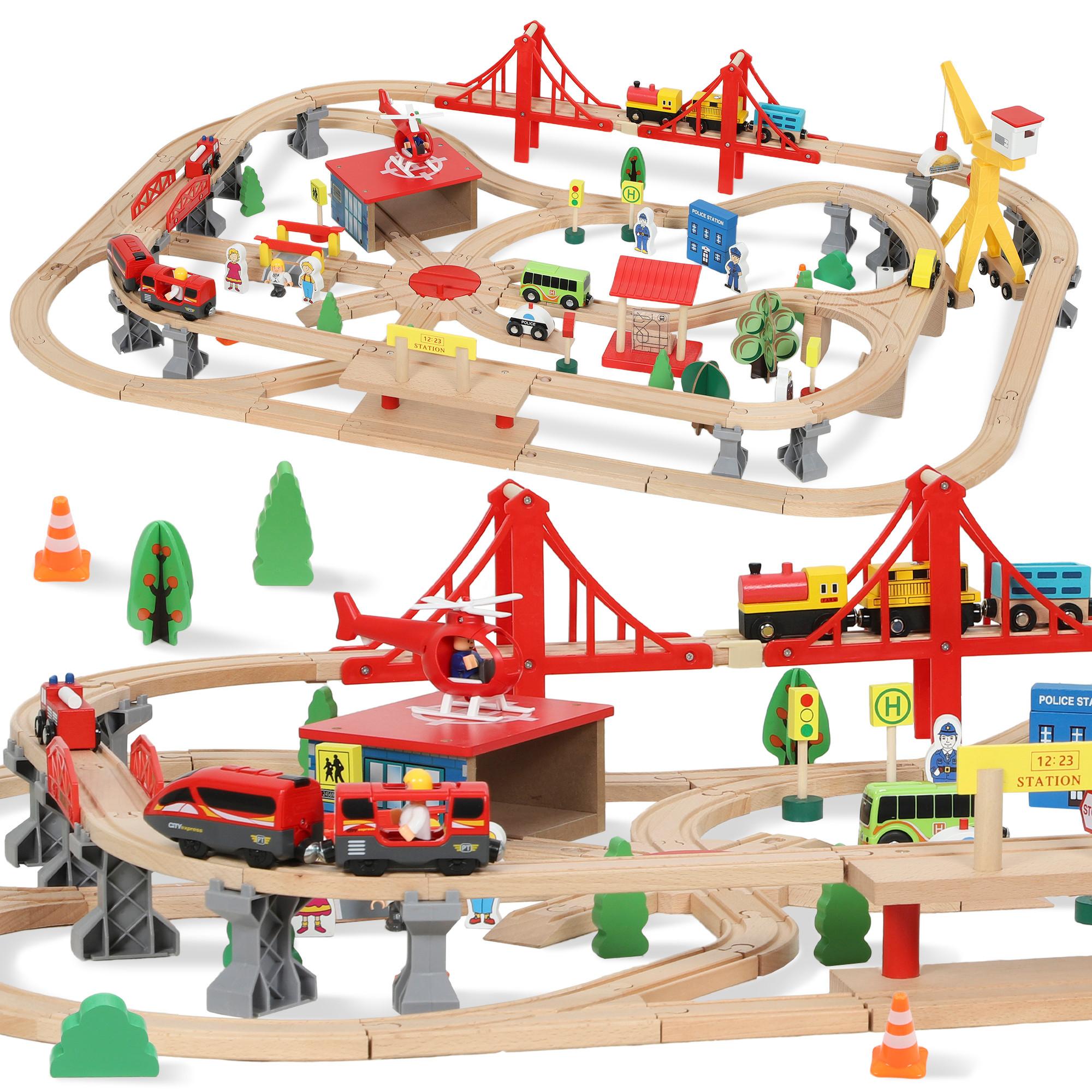 HOLZEISENBAHN-SET Buchenholz Metall Mehrfarbig - Multicolor, Holz (80/24/120cm) - AIYAPLAY