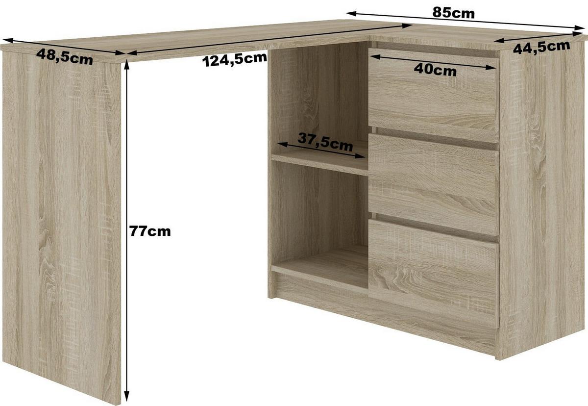 SCHREIBTISCH Eiche Sonoma, Weiß 77/124/85 - Weiß, Holzwerkstoff (124/52/77cm) - RAUMHIRSCH FURNITURE