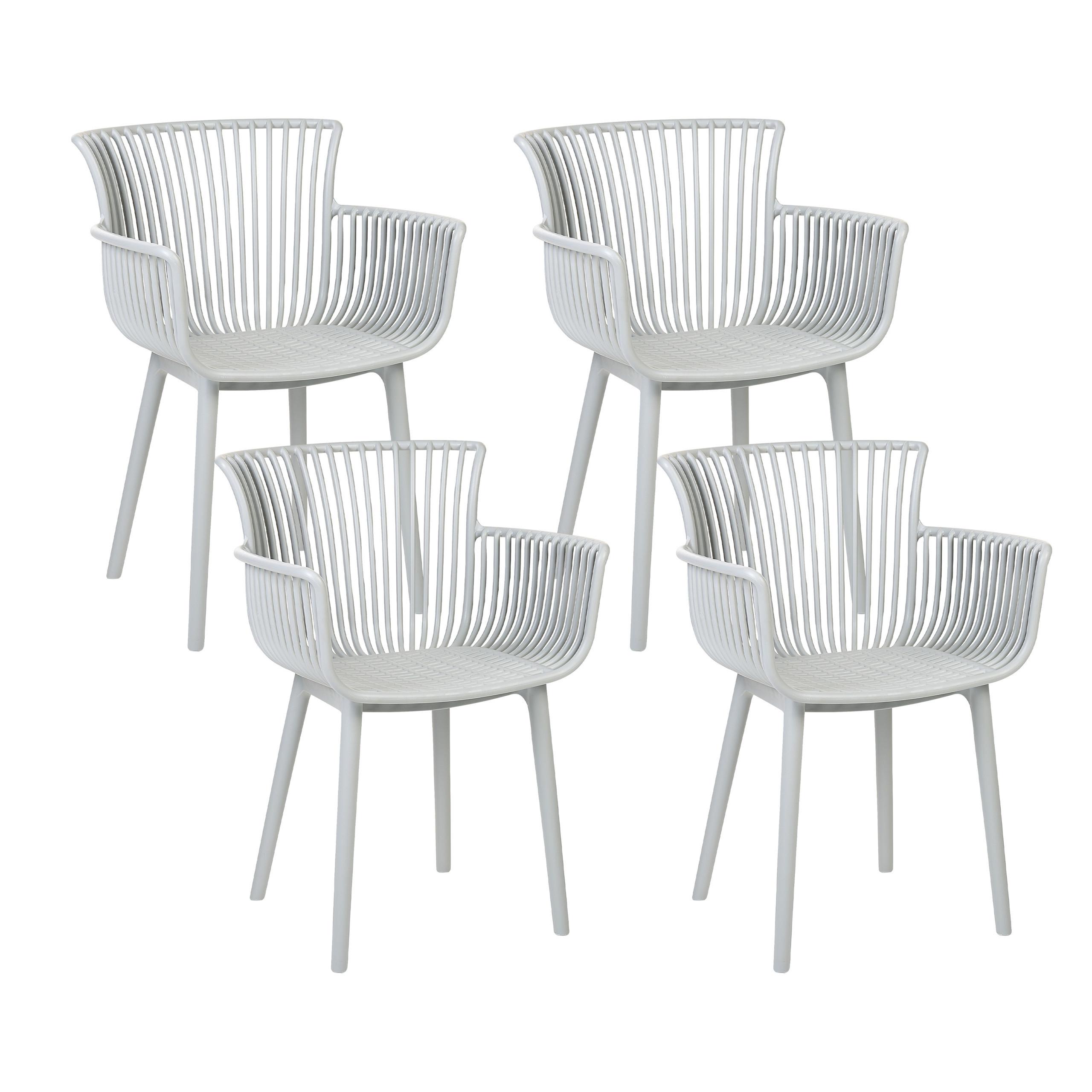 GARTENSTUHL 4er-Set Kunststoff hellgrau Pesaro - Grau, Kunststoff (58/84/45cm) - Beliani
