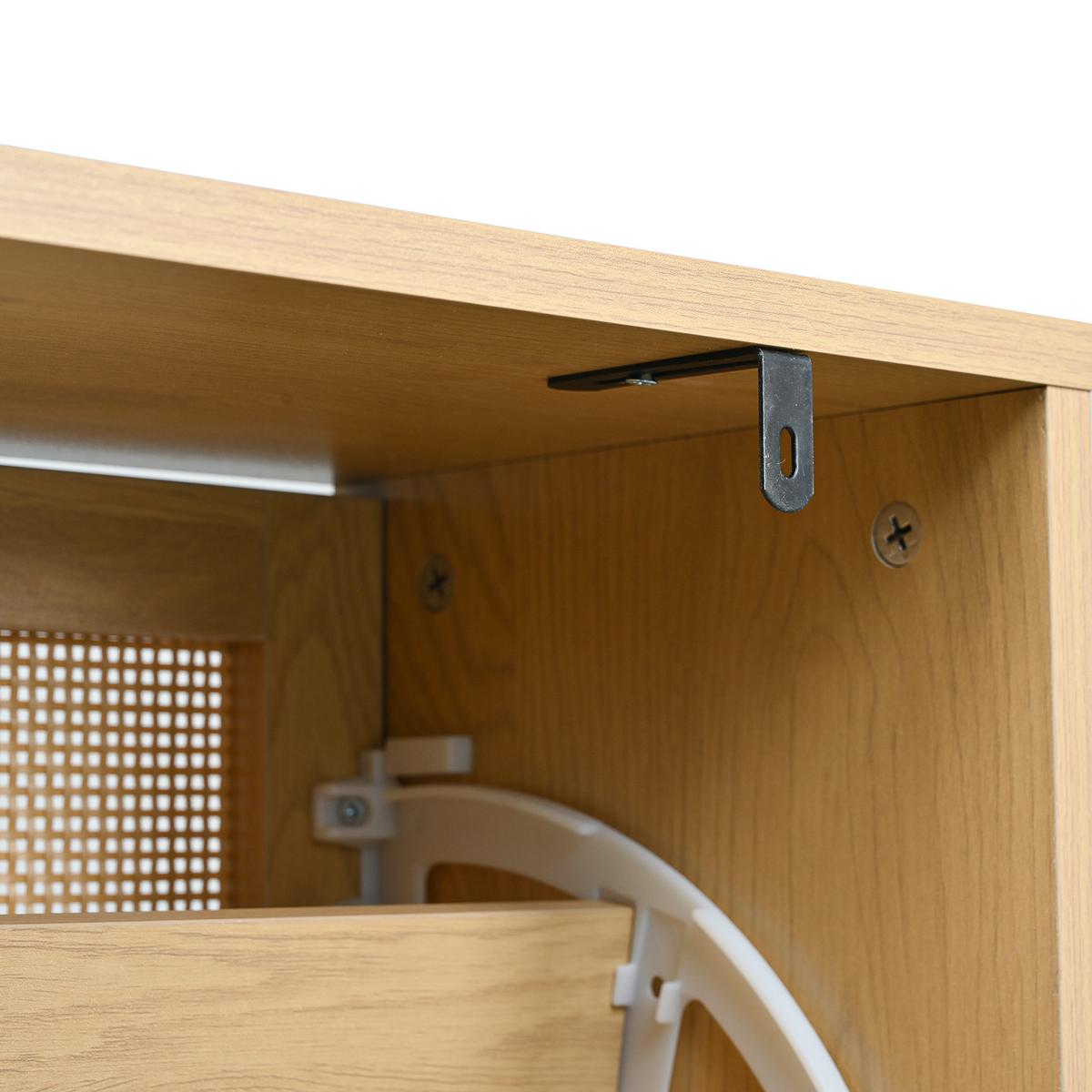 SCHUHSCHRANK mit Rattan-Front & 4 Klappen in Eiche-Optik - Sonoma Eiche, Holzwerkstoff (100/90/25cm) - Urban Meuble