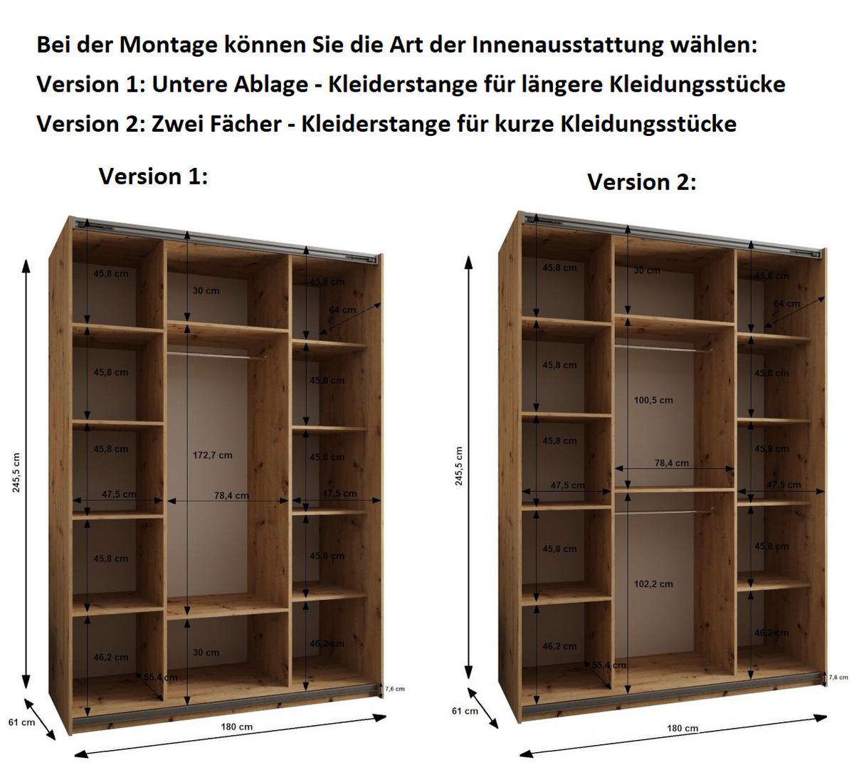 SCHWEBETÜRENSCHRANK 245,5/180/64 2-türig - Goldfarben/Weiß, Holz/Metall (180/245/64cm) - Abiks Möbel