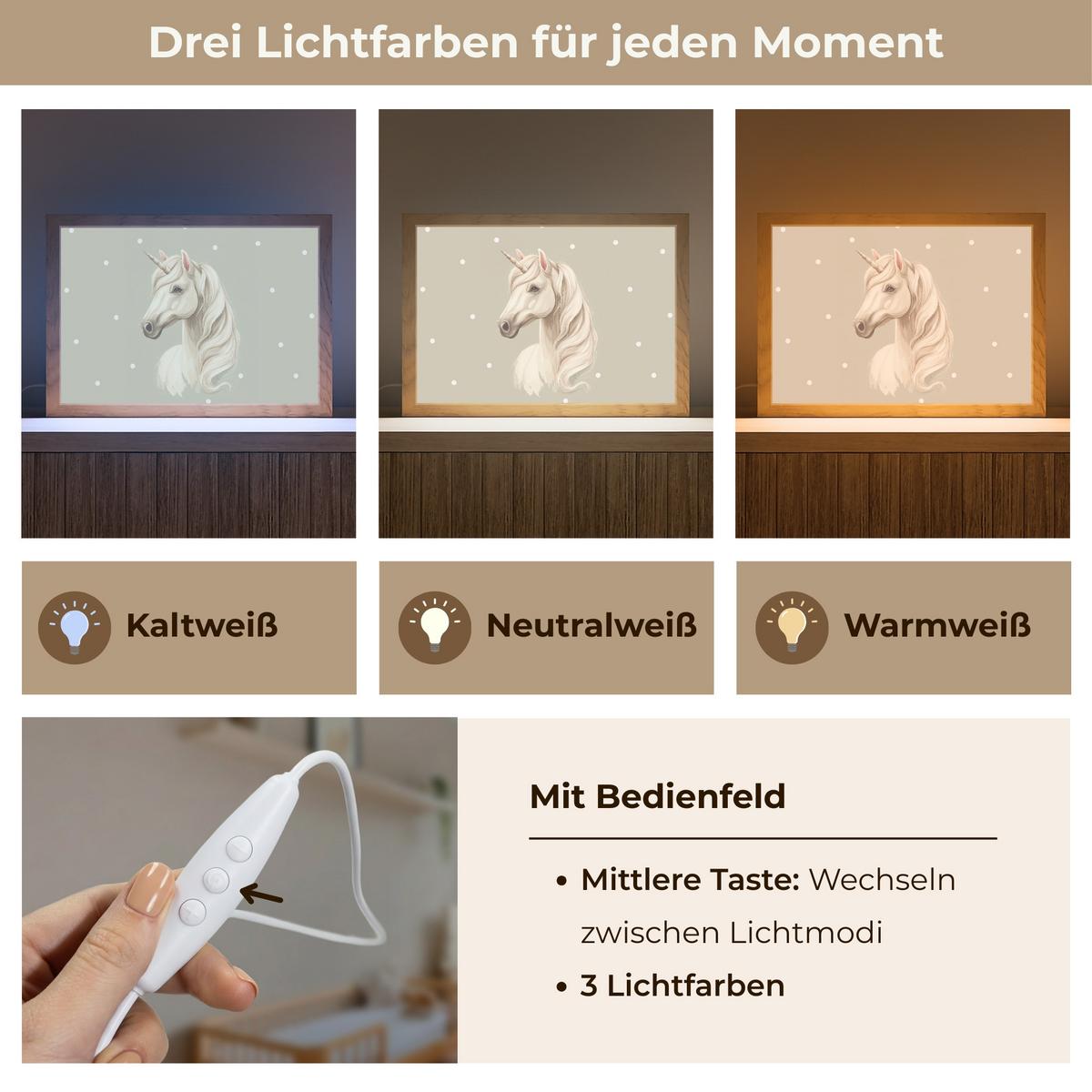 NACHTTISCHLAMPE Einhorn - Weiß - Punkte 30x20 cm - Taupe, Holzwerkstoff (8/30/20cm) - OnlyWow