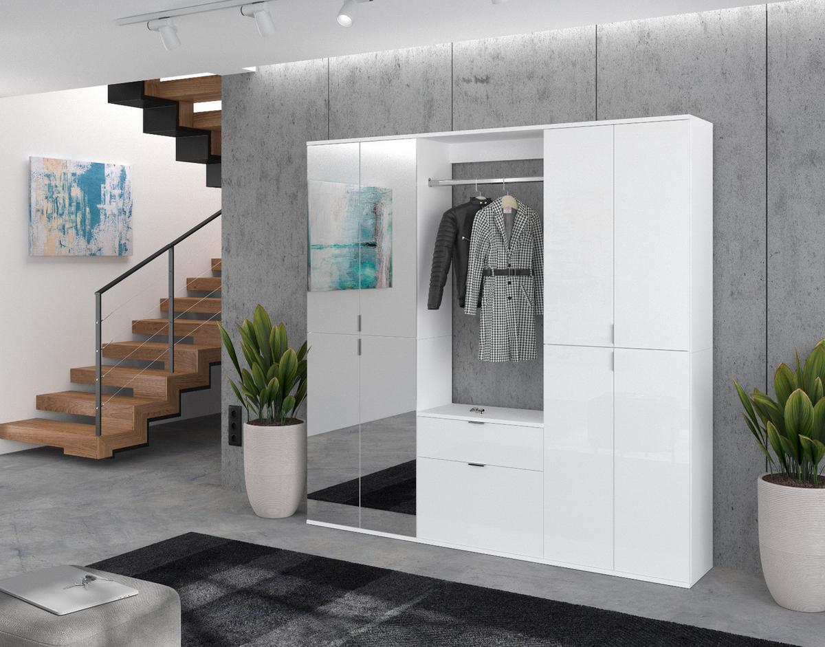 KOMMODE weiß Hochglanz 61 x 110 cm, Mehrzweckkommode mit 5 Fächern - Chromfarben/Weiß Hochglanz, Holzwerkstoff/Kunststoff (61/110/37cm) - Inn.Furn