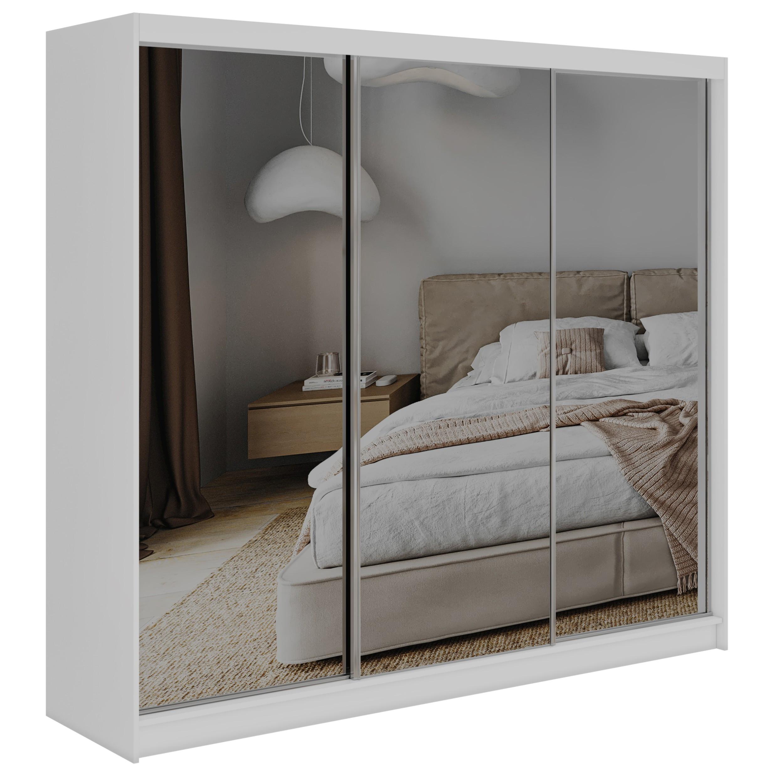 SCHWEBETÜRENSCHRANK 240 - DUBROWNIK - Kaschmir mit Spiegel - Kaschmir/Alufarben, Holzwerkstoff/Metall (240/216/61cm) - MKS