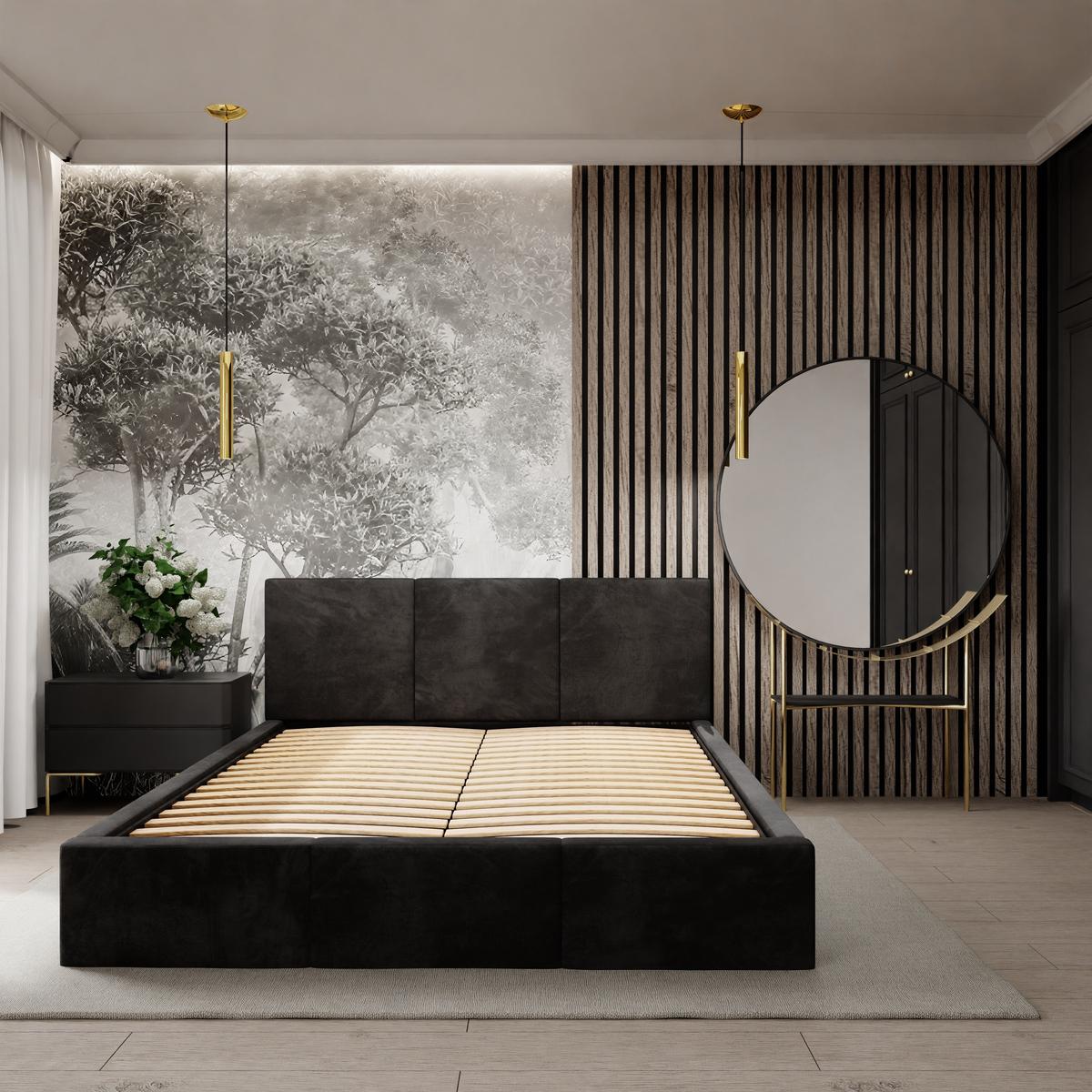 POLSTERBETT für Schlafzimmer Bett mit Stauraum Schwarz 120x200cm Kopfteil 100cm - Schwarz, Holzwerkstoff/Textil (120/200cm) - Muralo