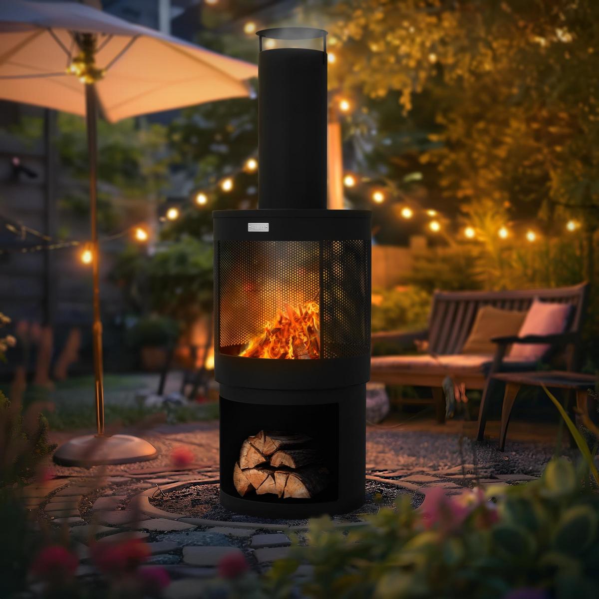 GARTENKAMIN 131x45 cm Schwarz - Schwarz, Metall (45/131/45cm) - ML-DESIGN