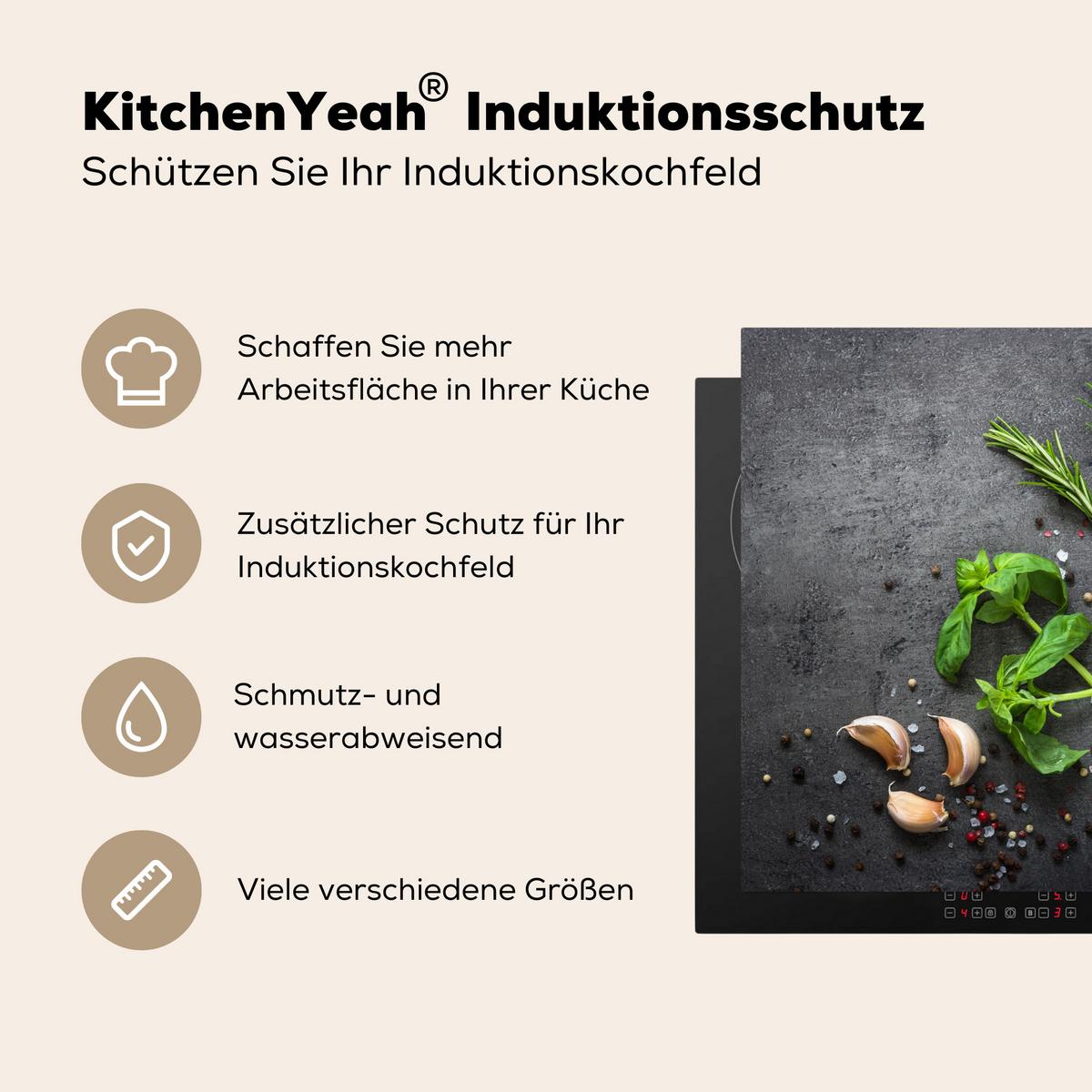 HERDABDECKPLATTE Limette - Kräuter - Gewürze - Grün - Grau - Beton Induktionsmatte 78x78 cm - Grün, Kunststoff (78/78/0.2cm) - MuchoWow