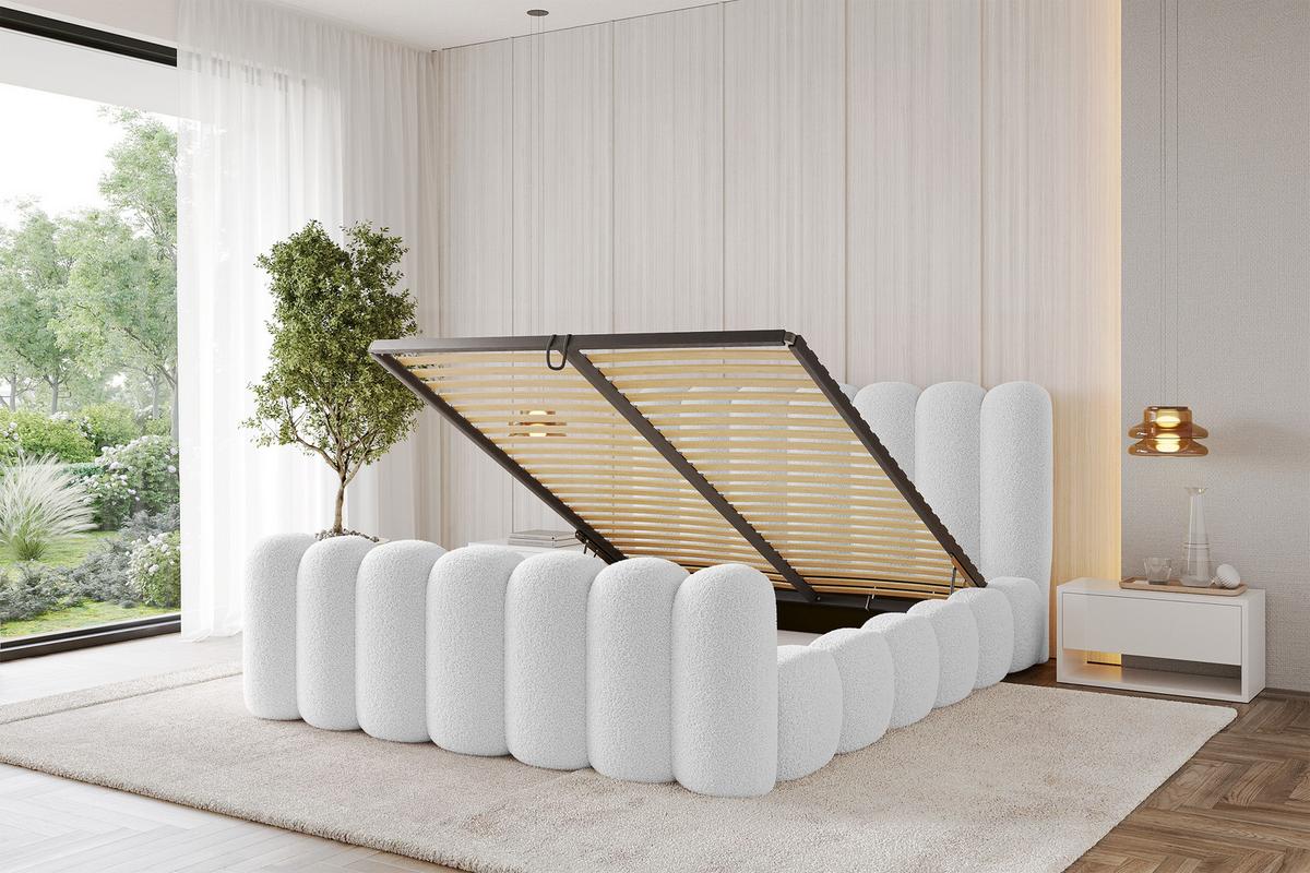 POLSTERBETT mit Bettkasten, Fußteil und Lattenrost, Boxbett ohne Matratze - SENA-Z 140x200 Weiß - Weiß, Holzwerkstoff/Textil (140/200cm) - ALTDECOR