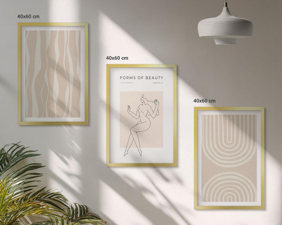 BILDER SET 3er Set - 40x60 cm Goldrahmen - Abstrakte Boho-Dekorationen - Goldfarben, Kunststoff (40/60cm) - TULUP