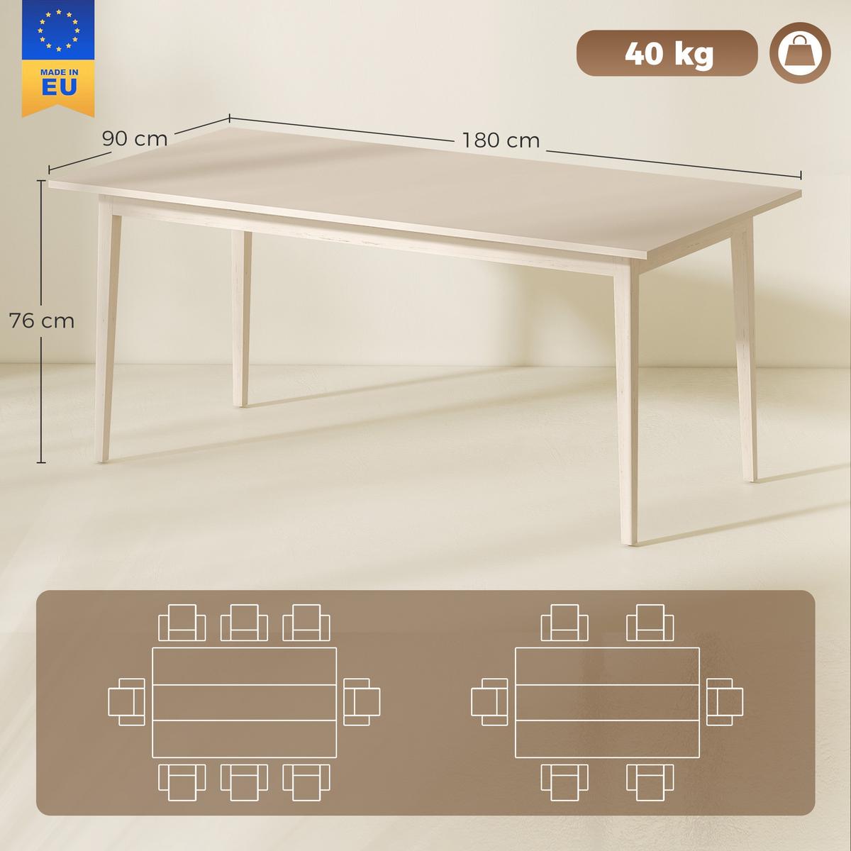 ESSTISCH Spanplatte Cremeweiß - Creme, Holz/Holzwerkstoff (180/90/76cm) - HOMCOM