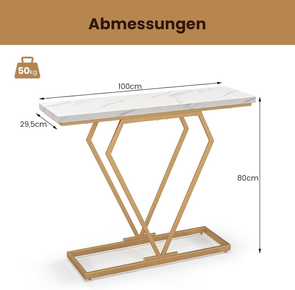 KONSOLENTISCH 80cm Weiß - Weiß, Metall (30/100/80cm) - COSTWAY