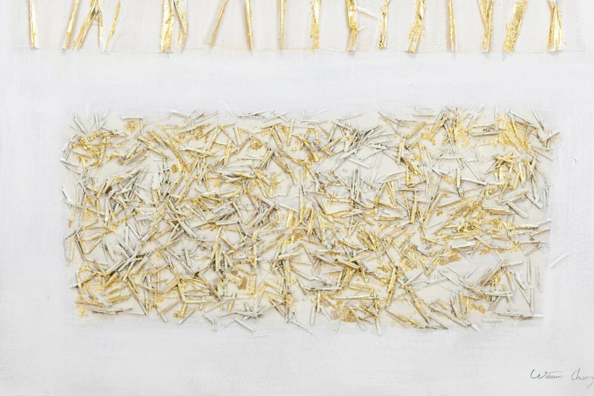 ACRYLBILD HANDGEMALT 80/120 cm - Goldfarben/Weiß, Holz/Textil (80/120cm) - KUNSTLOFT