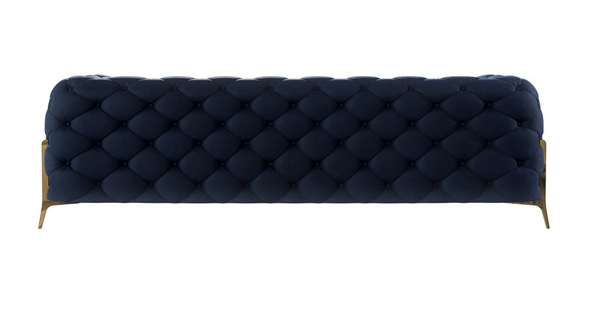 CHESTERFIELD-SOFA 3-Sitzer Lexi Marineblau Samt - Goldfarben/Dunkelblau, Holz/Textil (243/75/100cm) - S-Style Möbel