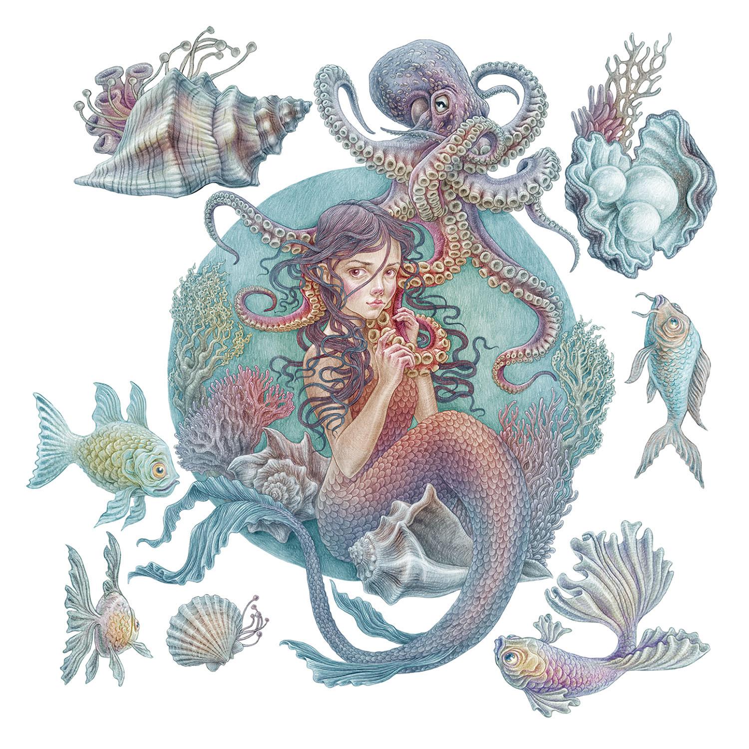 WANDAUFKLEBER 100x112cm - Unterwasser-Meerjungfrauen - Multicolor, Kunststoff (100/112/0.1cm) - Wallfluent