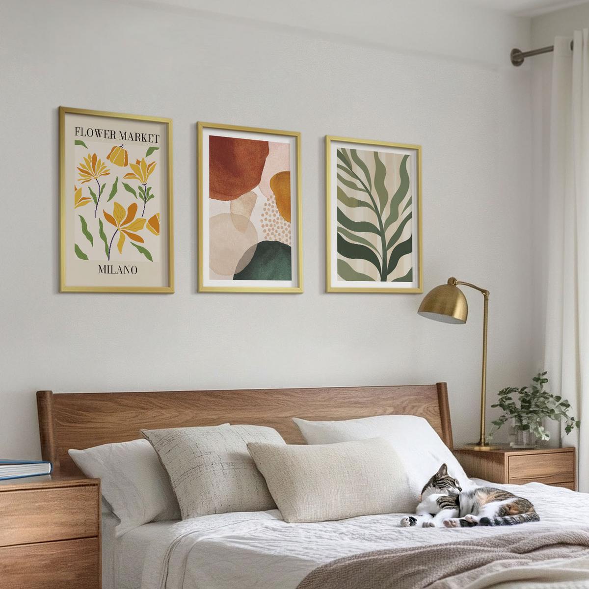 BILDER SET 3er Set - 40x60 cm Goldrahmen - Florale abstrakte Formen - Goldfarben, Kunststoff (40/60cm) - TULUP