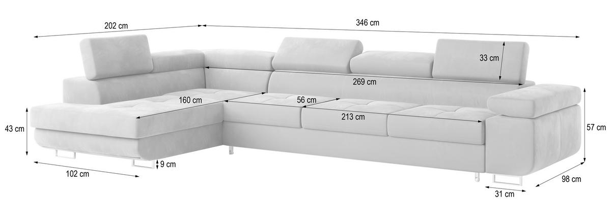 ECKSOFA VICENTE Gelb Velours-Stoff mit Schlaffunktion - Gelb, Holz (346/202cm) - MASSENO