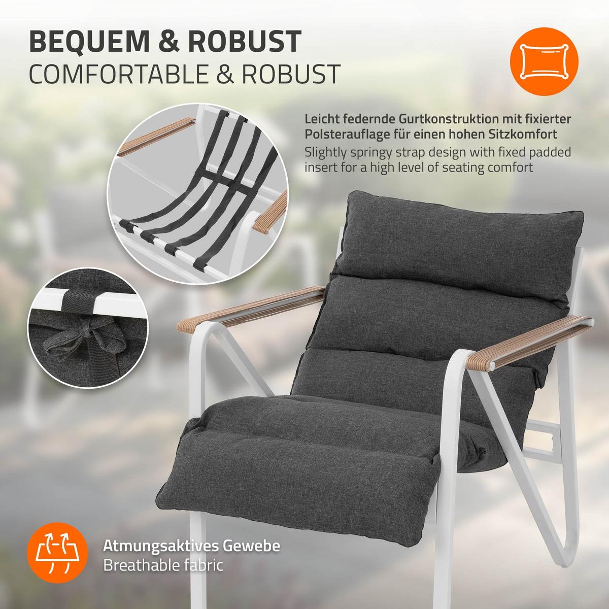 GARTENMÖBEL Set 3 tlg Weiß-Grau mit Stahlgestell - Anthrazit/Weiß, Textil/Metall - ML-DESIGN