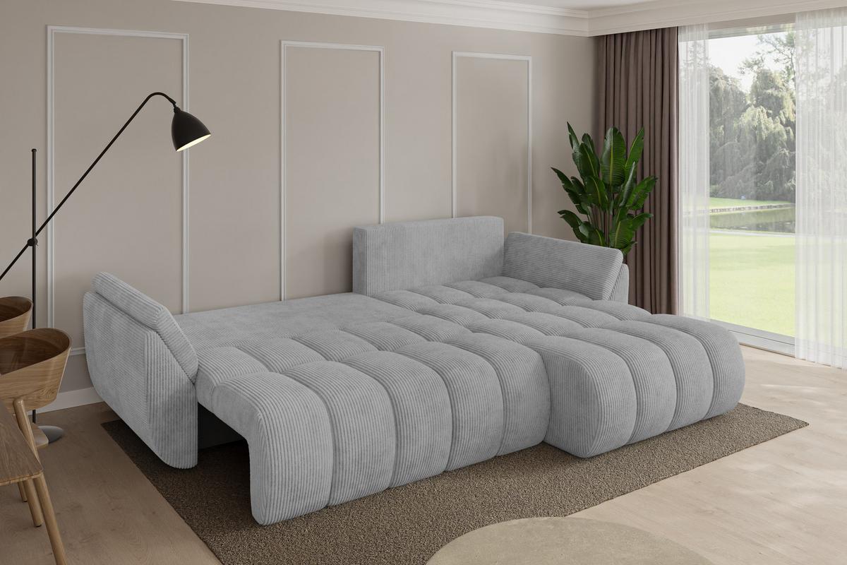 ECKSOFA mit Schlaffunktion Ottomane Rechts TOKO-L-v1 277x194x86 Grau Cord - Schwarz/Grau, Holzwerkstoff/Kunststoff (277/194cm) - ALTDECOR