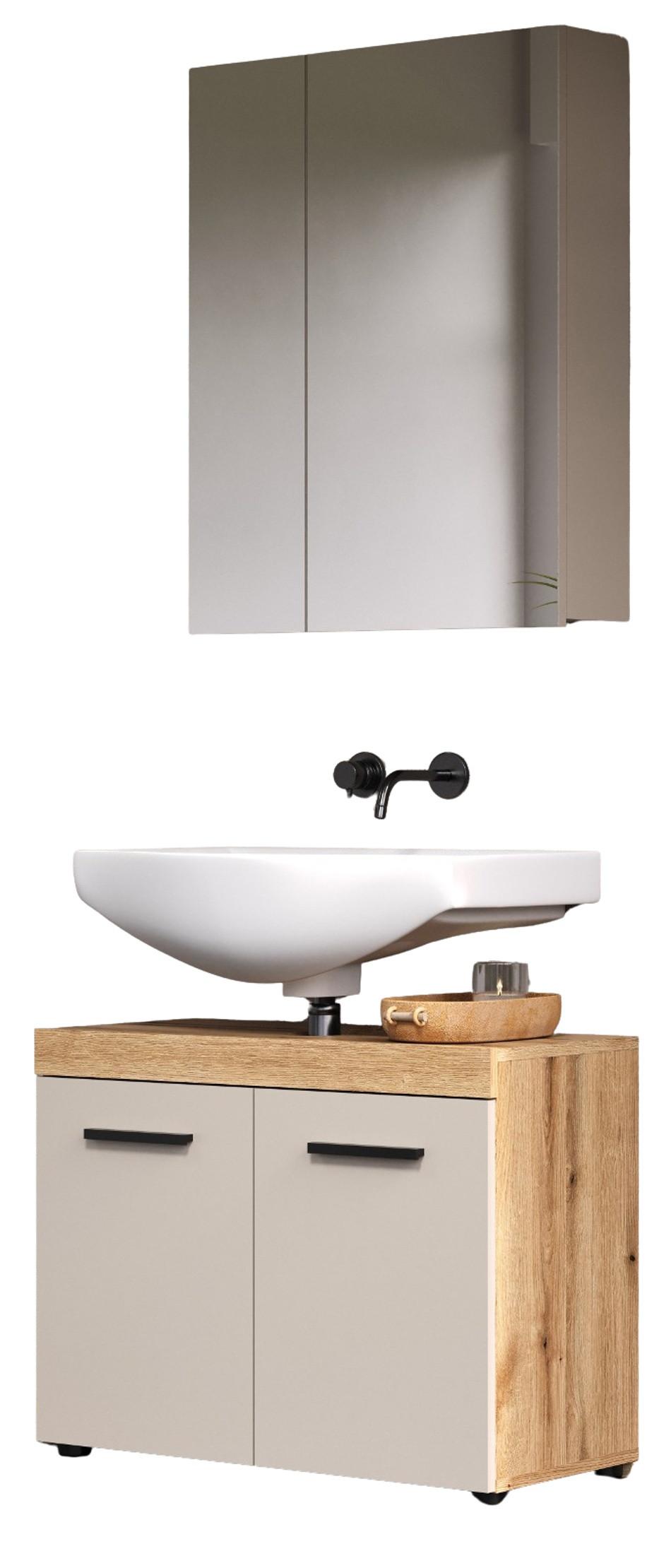 BADMÖBEL-SET Kaschmir, Evoke Eiche 2-teilig 72 x 184 cm, Badkombination in modernem Design - Kaschmir/Eichefarben, Glas/Holzwerkstoff (72/184/34cm) - Top.Furn