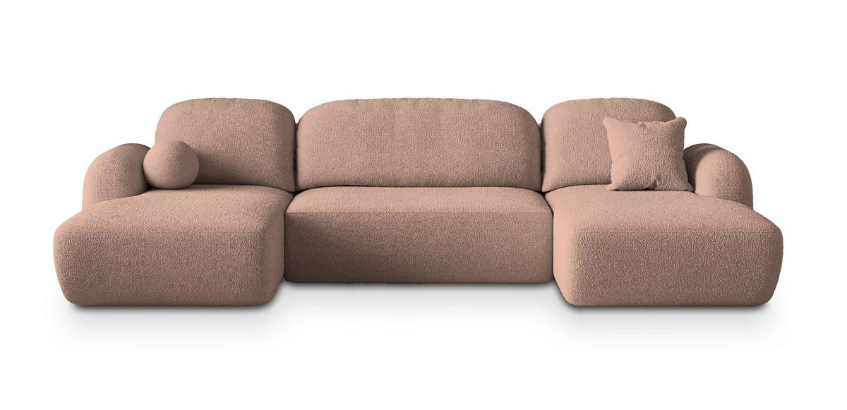 WOHNLANDSCHAFT SAVONA N Rosa Boucle-Stoff mit Schlaffunktion - Schwarz/Rosa, Holz/Kunststoff (320/90/148cm) - MASSENO
