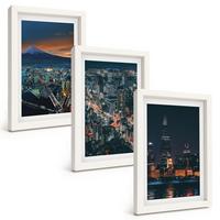 BILDER SET 3er Set - 20x30 cm Weißer Rahmen - Bergpanorama der Stadt bei Nacht - Weiß, Kunststoff (20/30cm) - TULUP