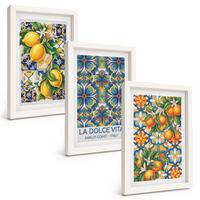 BILDER SET 3er Set - 20x30 cm Weißer Rahmen - Zitronen-Orangenblütenmuster - Weiß, Kunststoff (20/30cm) - TULUP