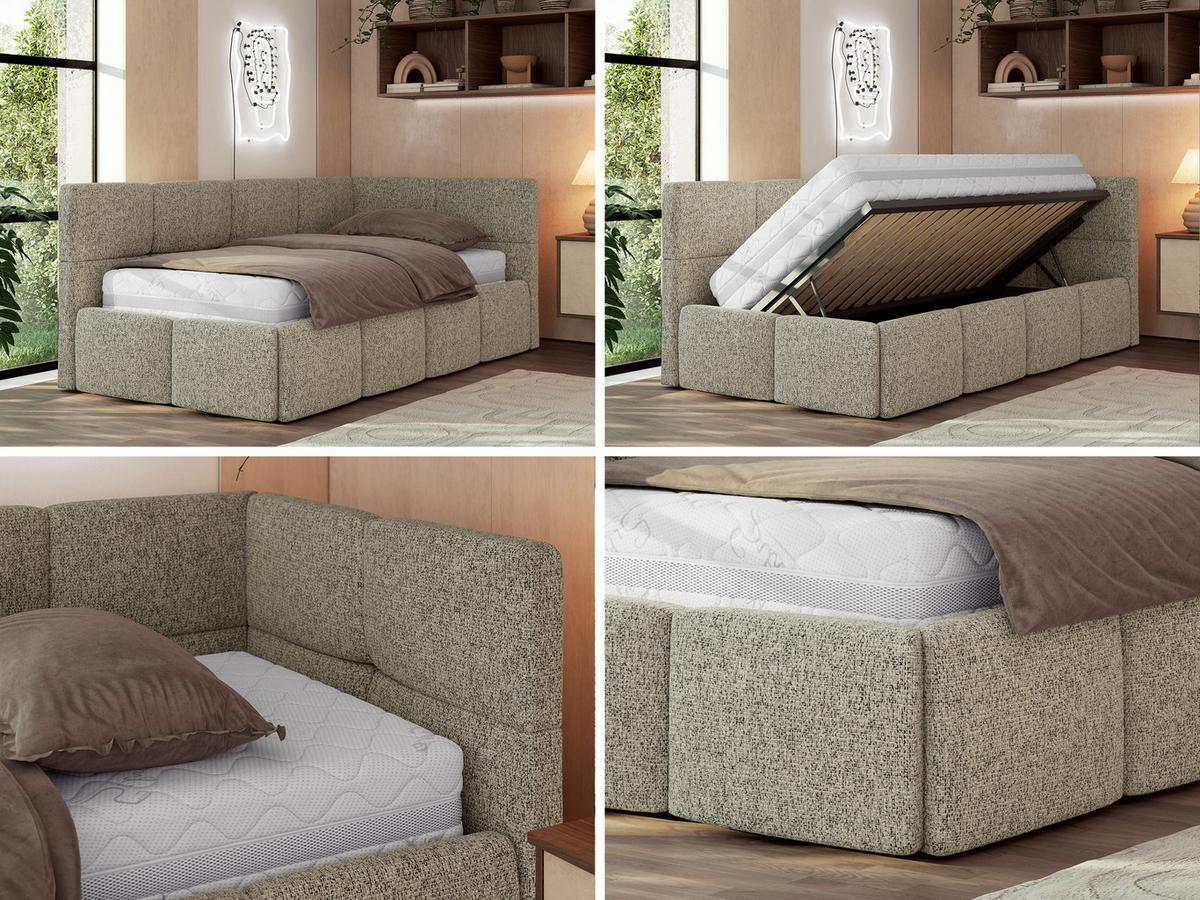JUGENDBETT ARVO 90/200 - Dunkelbeige Strukture - Pocket-Matratze - Rechts Seite - Bronzefarben, Textil (90/200cm) - MKS