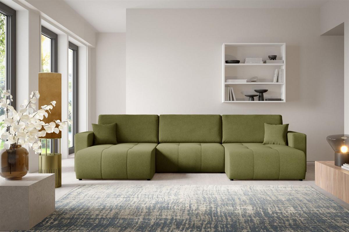 WOHNLANDSCHAFT Augusto - Grün, Holzwerkstoff/Textil (344/82/149cm) - Fun Möbel