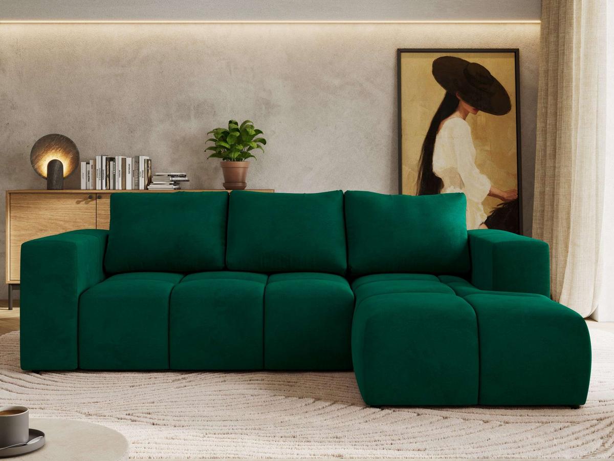 ECKSOFA MONIVA Dunkelgrün Velvet - Rechts - Dunkelgrün/Schwarz, Kunststoff/Textil (266/164cm) - MKS
