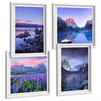 BILDER SET 4er Set - 50x50 cm & 40x60 cm Weißer Rahmen - Berglandschaften, Wasser, Blumenfeld - Weiß, Kunststoff (50/50cm) - TULUP