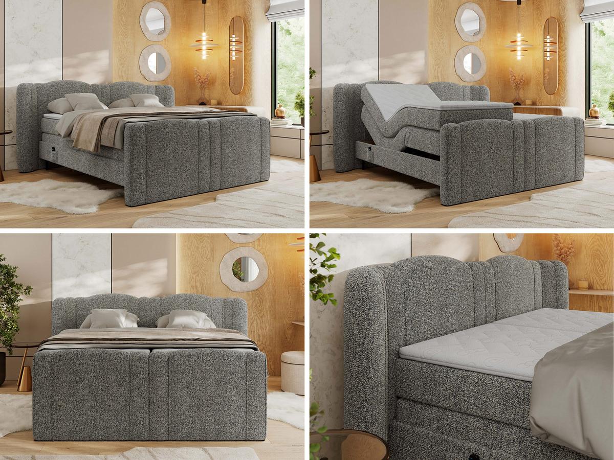 BOXBETT FORTINA 200/200 - Grau Struktur - H4 - Grau, Holz/Textil (200/200cm) - MKS