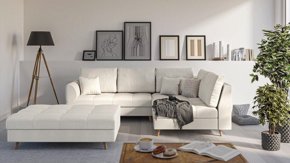 HOCKER Lorine Mikrofaser Ecru - Ecru, Textil (118/40/73cm) - S-Style Möbel
