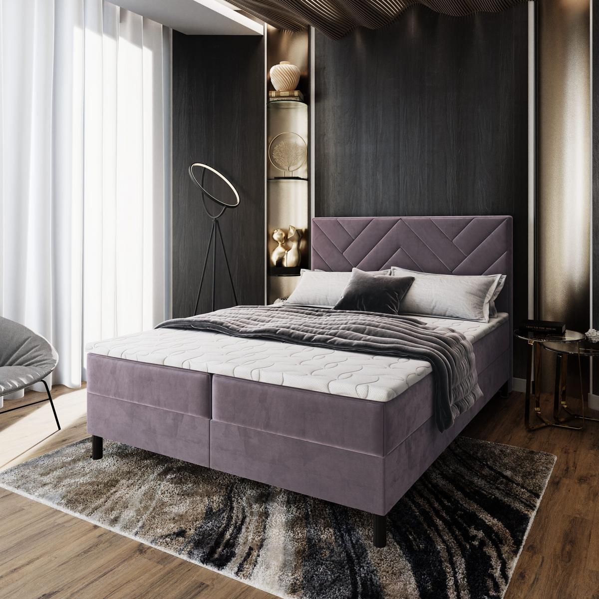 BOXBETT ROKIS 160x200 cm mit Matratze und Topper - Lila - Lila, Holz (160/200cm) - MASSENO