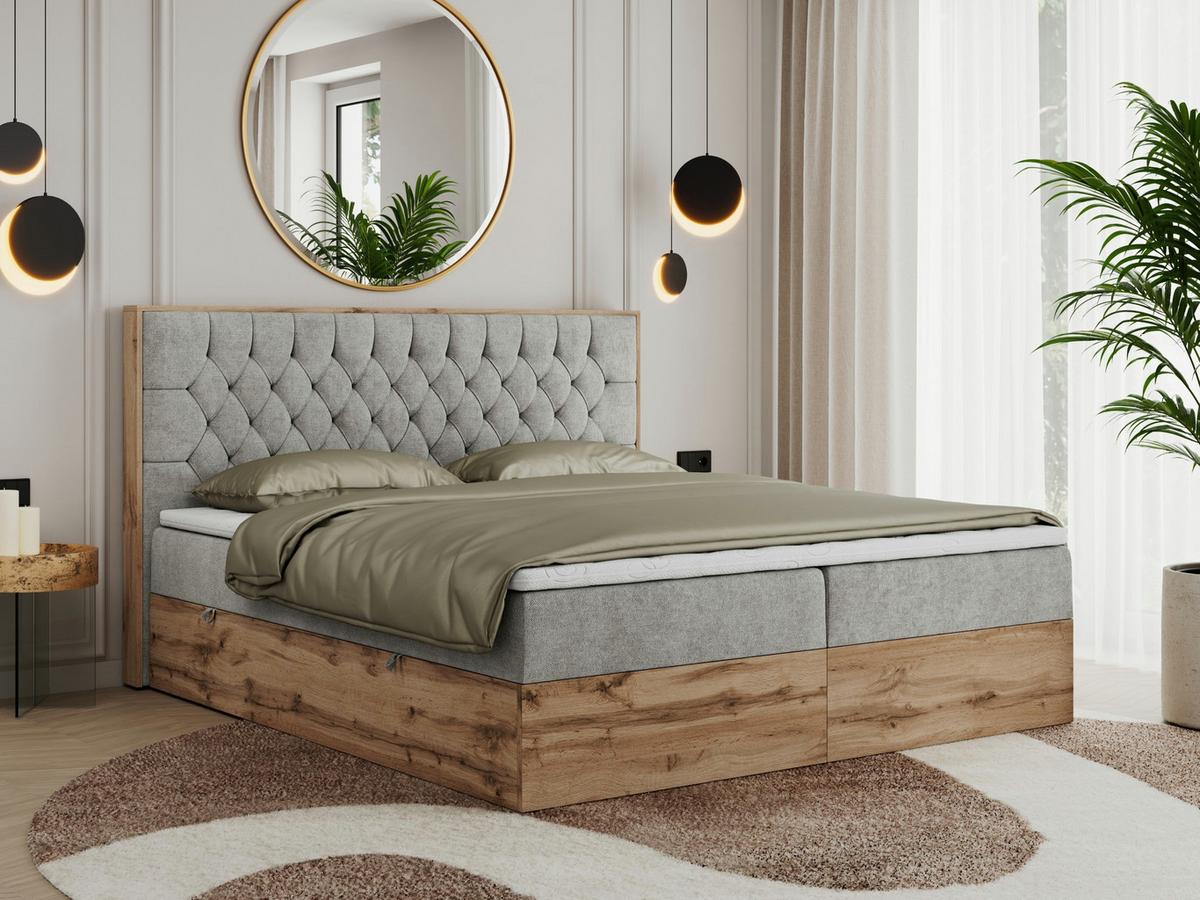BOXBETT AMORE 160/200 Hellgrau Struktur - H3 - Hellgrau, Holz/Textil (160/200cm) - MKS