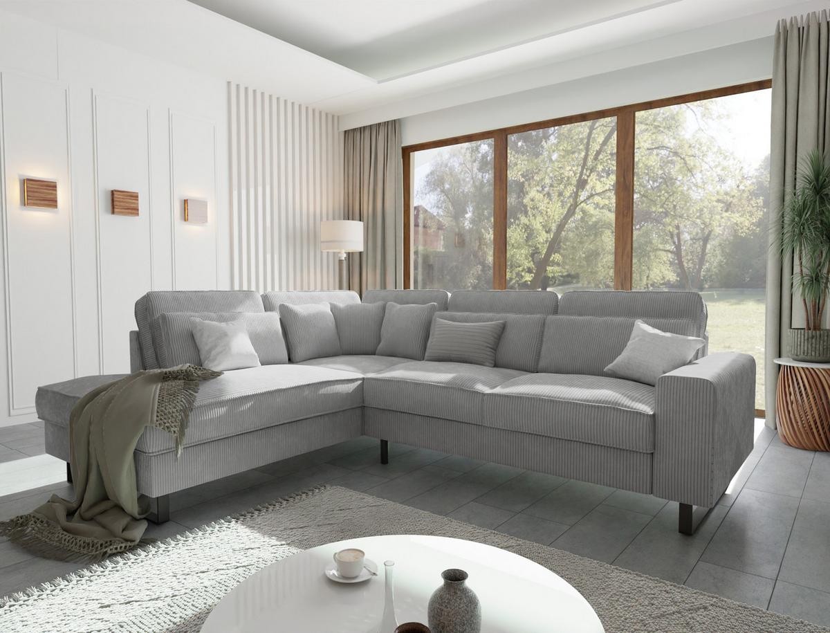 ECKSOFA Floe Hellgrau Cord - Hellgrau/Schwarz, Holz/Kunststoff (290/231cm) - S-Style Möbel