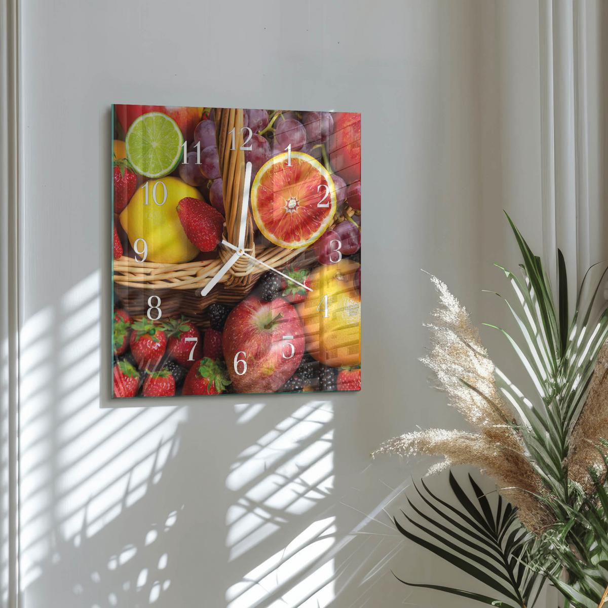 WANDUHR aus Glas 30x30 cm - Obst - Multicolor, Glas (30/30/0.4cm) - TULUP