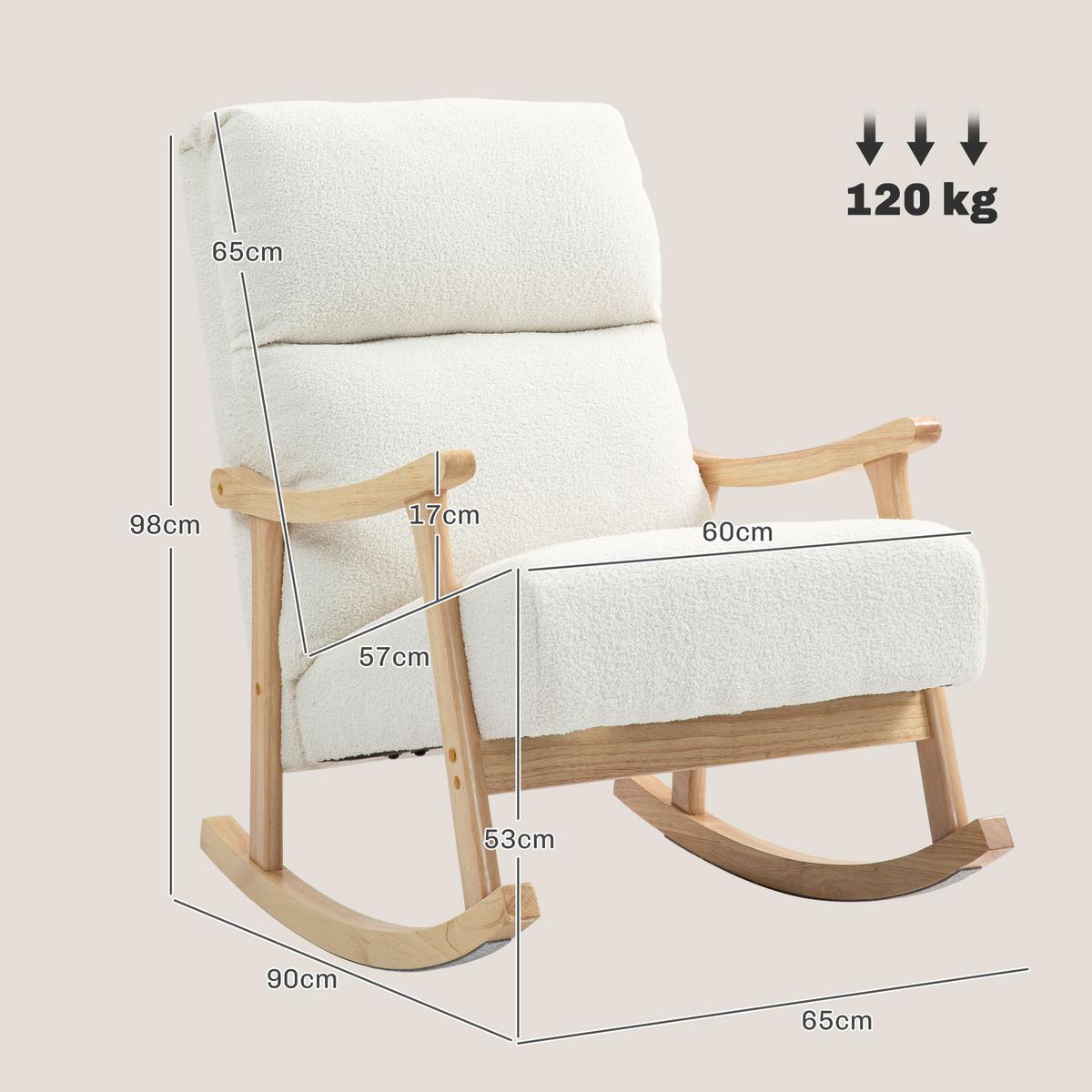 SCHAUKELSTUHL, ergonomisch Schwingsessel, Armlehnsessel, Stillsessel Cremeweiß - Creme/Naturfarben, Holz/Buchenholz (65/98/90cm) - HOMCOM