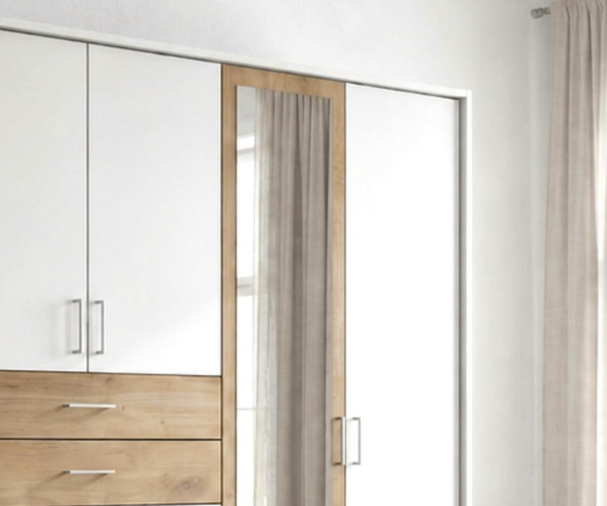 DREHTÜRENSCHRANK Kleiderschrank B273/H210/T58 cm mit Passepartout, Schubkästen & 2 Spiegeltüren, Weiß mit Absetzungen in Eiche Dekor / 22602 - Eichefarben/Silberfarben, Holzwerkstoff/Kunststoff (273/210/58cm) - luma-home