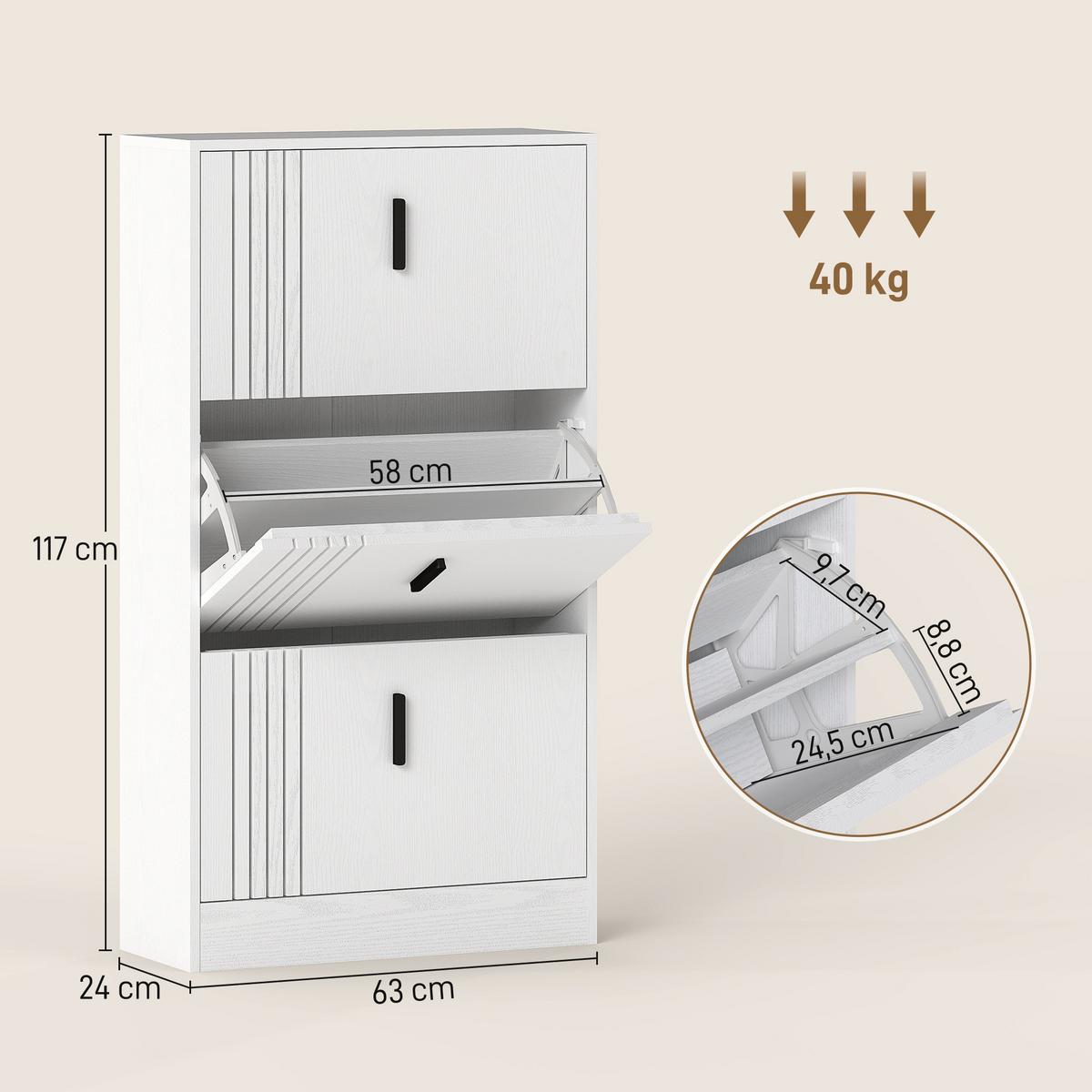 SCHUHSCHRANK MDF Weiß - Schwarz/Weiß, Holzwerkstoff/Metall (24/117/63cm) - HOMCOM