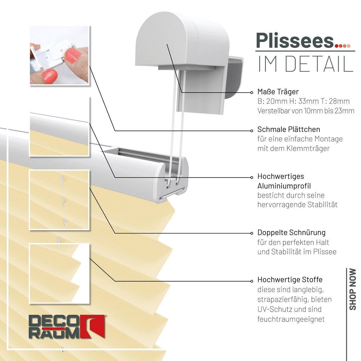 PLISSEE Basic 115 x 150cm Klemmfix ohne Bohren - Hellgelb, Textil (115/150cm) - Deco-Raum