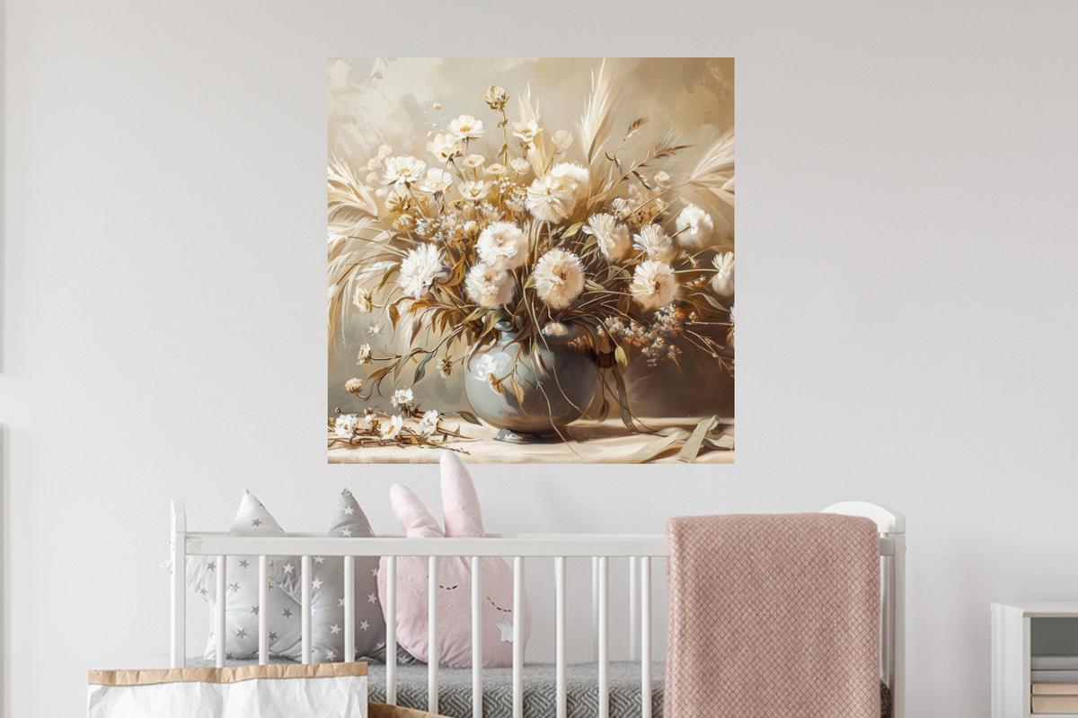 WANDTATTOO Blumen - Vase - Stilleben - Beige Wanddeko 50x50 cm - Creme, Kunststoff (50/50/0.1cm) - MuchoWow