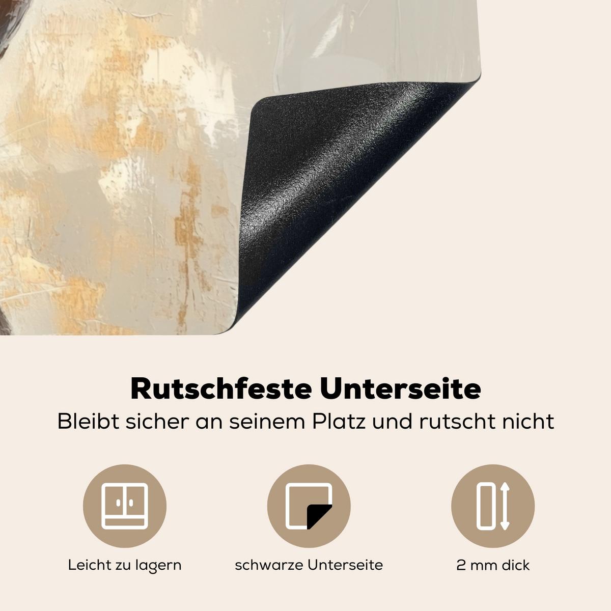 HERDABDECKPLATTE Hase - Ohren - Braun Ceranfeldabdeckung 85x52 cm - Beige, Kunststoff (85/52/0.2cm) - MuchoWow