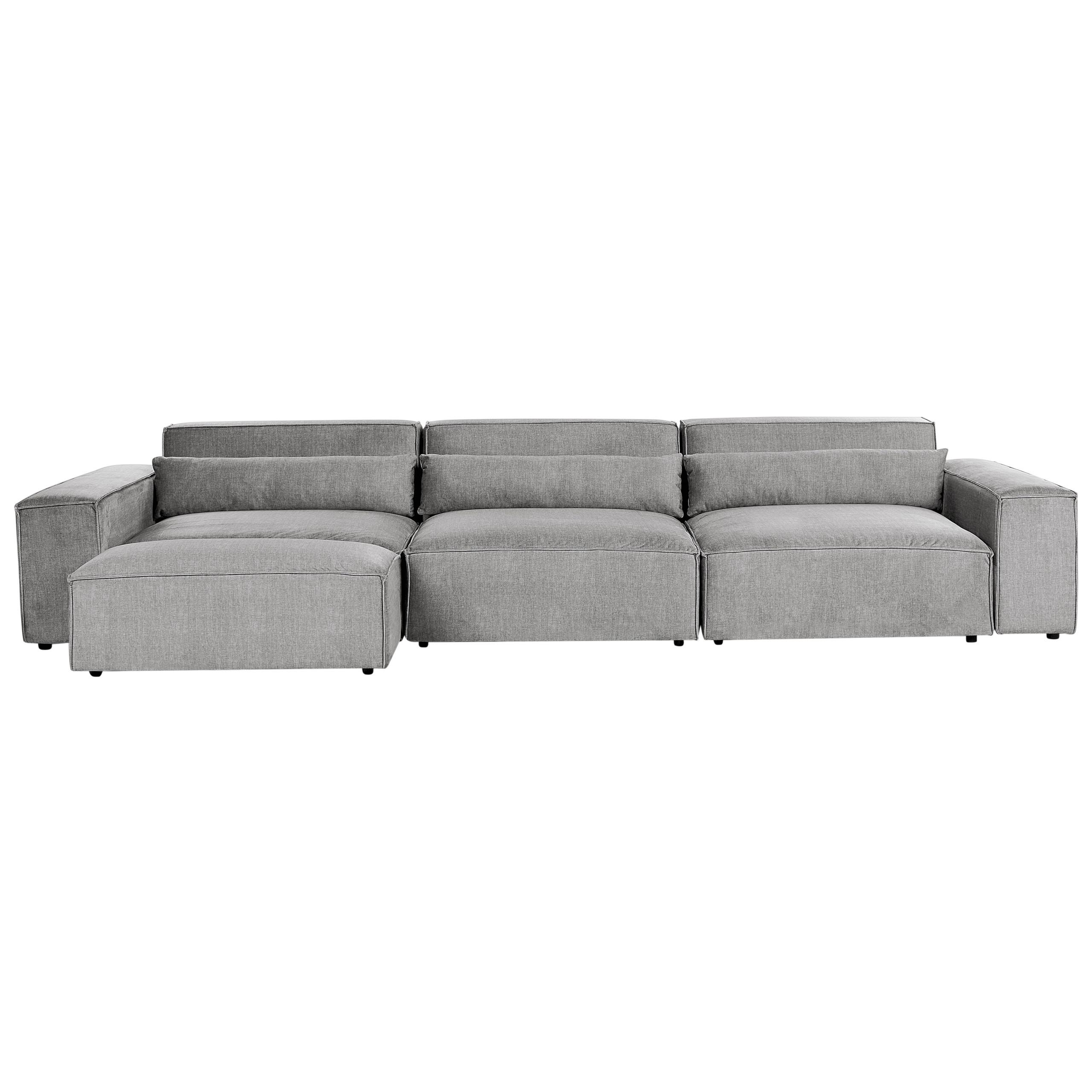 3-SITZER-MODULSOFA Grau Stoff mit Ottomane Hellnar - Grau, Textil (364/70/126cm) - Beliani