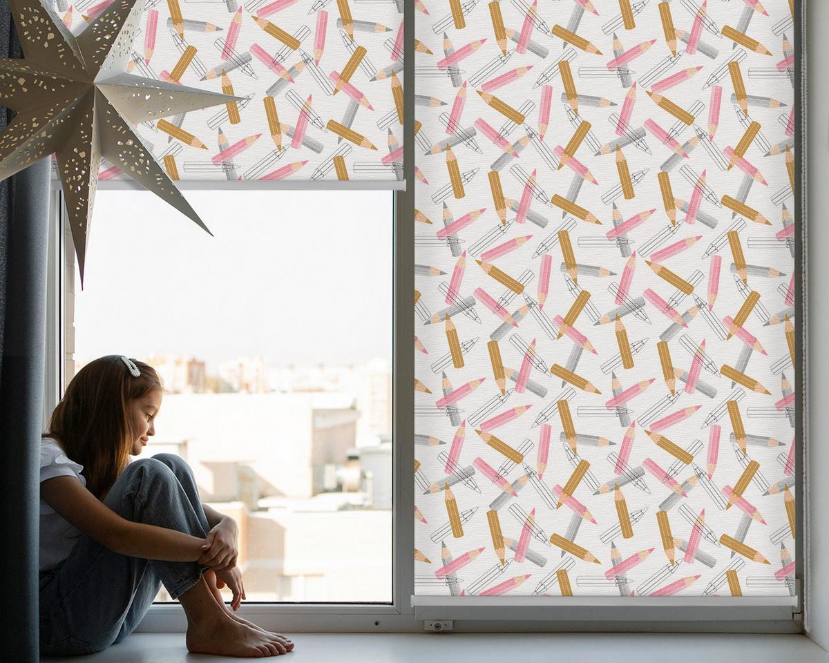 INNENROLLO - Fensterrollo - Rollo - 100x100 cm - Buntstifte - Pink, Kunststoff (100/100/0.5cm) - TULUP