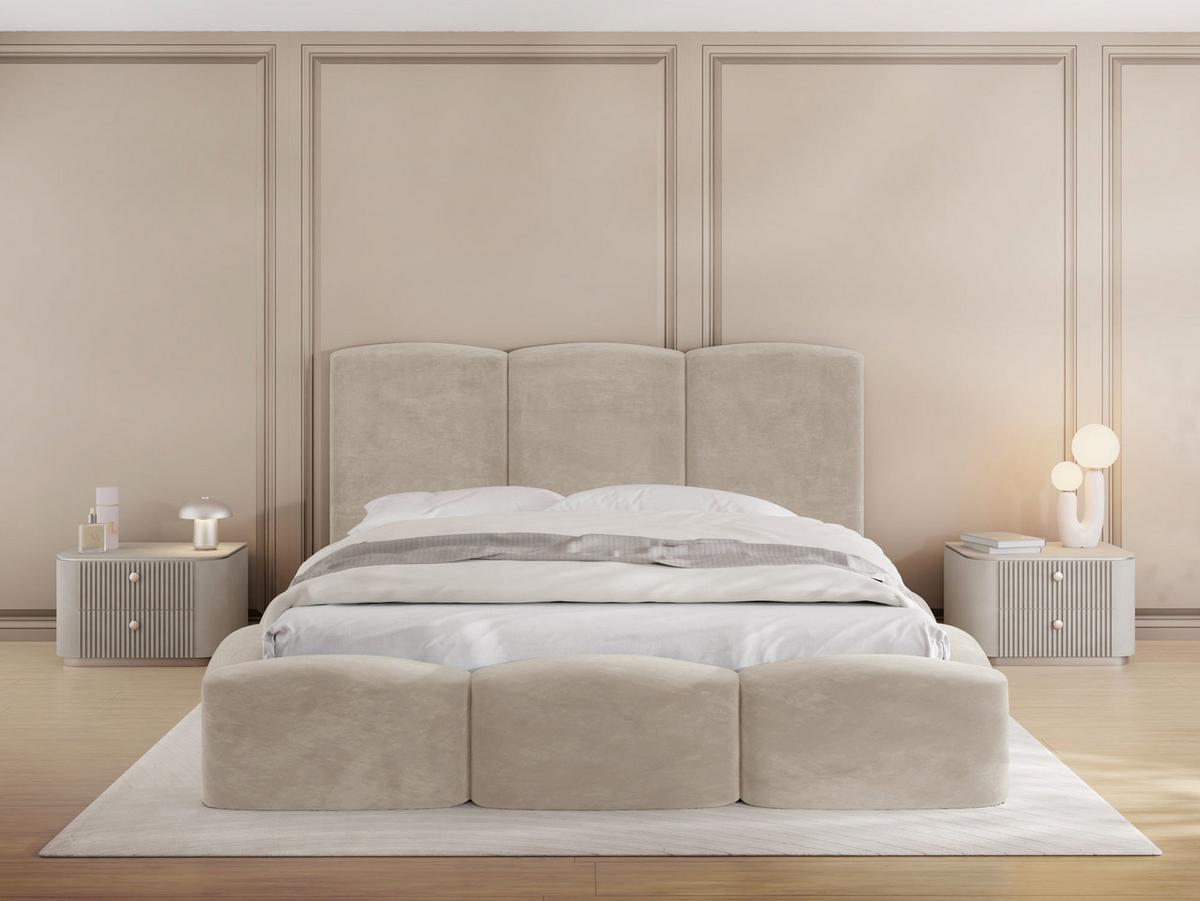 POLSTERBETT Harmony mit Bettkasten, Beige Samt Velours 160x200 cm - Greige/Beige, Holzwerkstoff/Kunststoff (160/200cm) - WFL GROUP