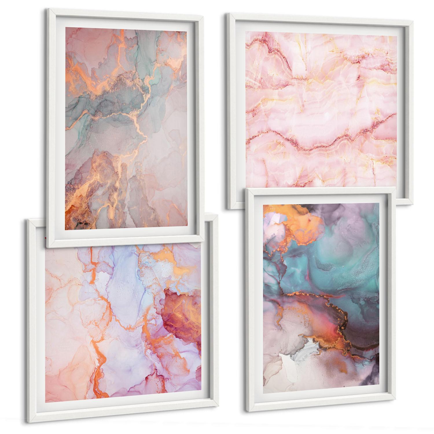 BILDER SET 4er Set - 50x50 cm & 40x60 cm Weißer Rahmen - Abstrakte Pastellmuster - Weiß, Kunststoff (50/50cm) - TULUP