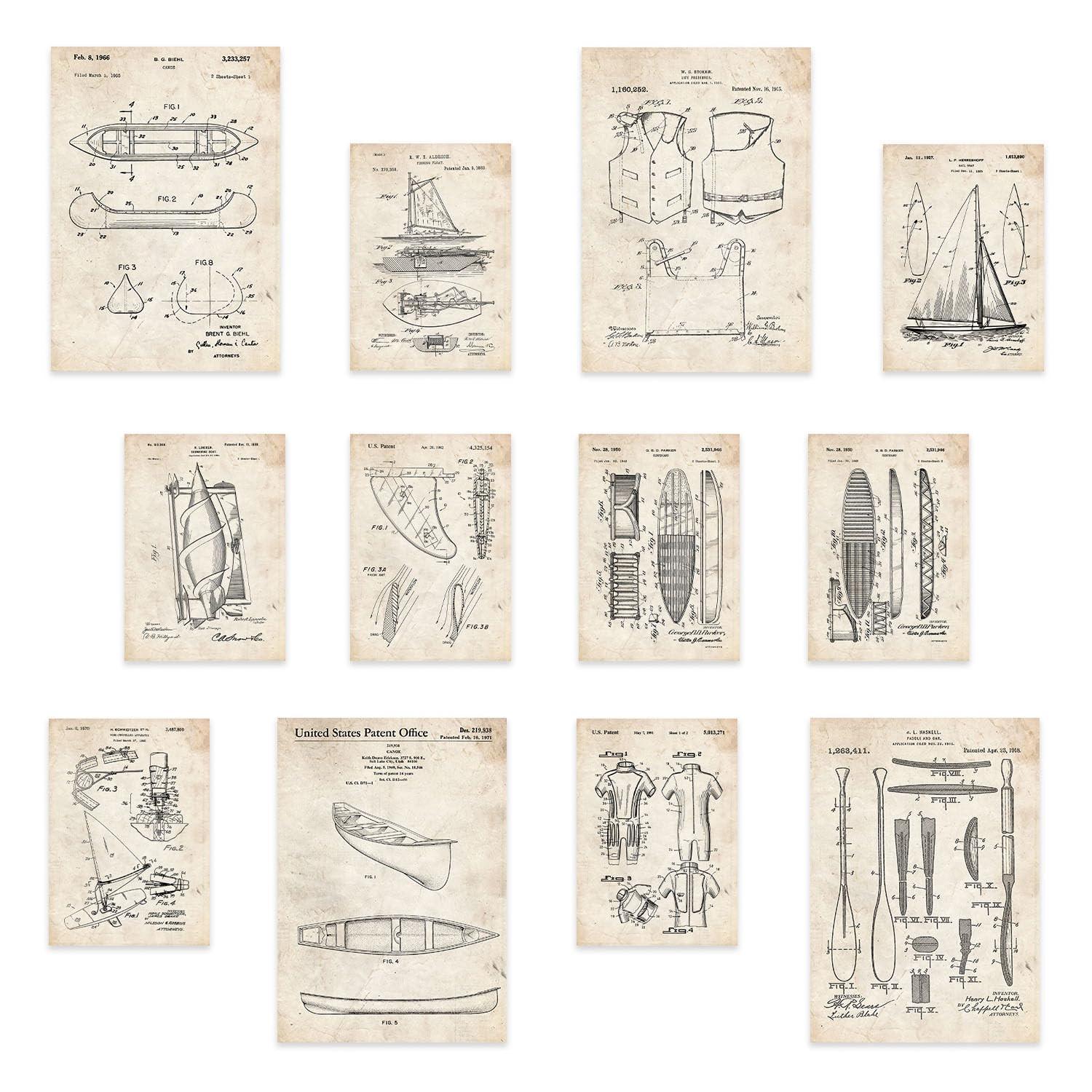 POSTER Set Mit 12 Boots- Und Surfen-Patentdrucke A3 Rahmenlos - Klar, Papier (29.7/5/42cm) - Nacnic